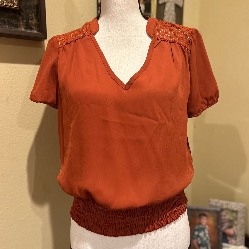 BCX Smocked waist Rust colored Blouse